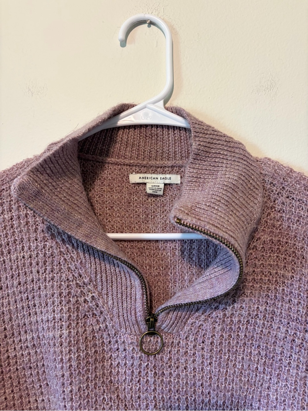 American Eagle Outfitters Lilac Half-Zip Waffle Knit Sweater